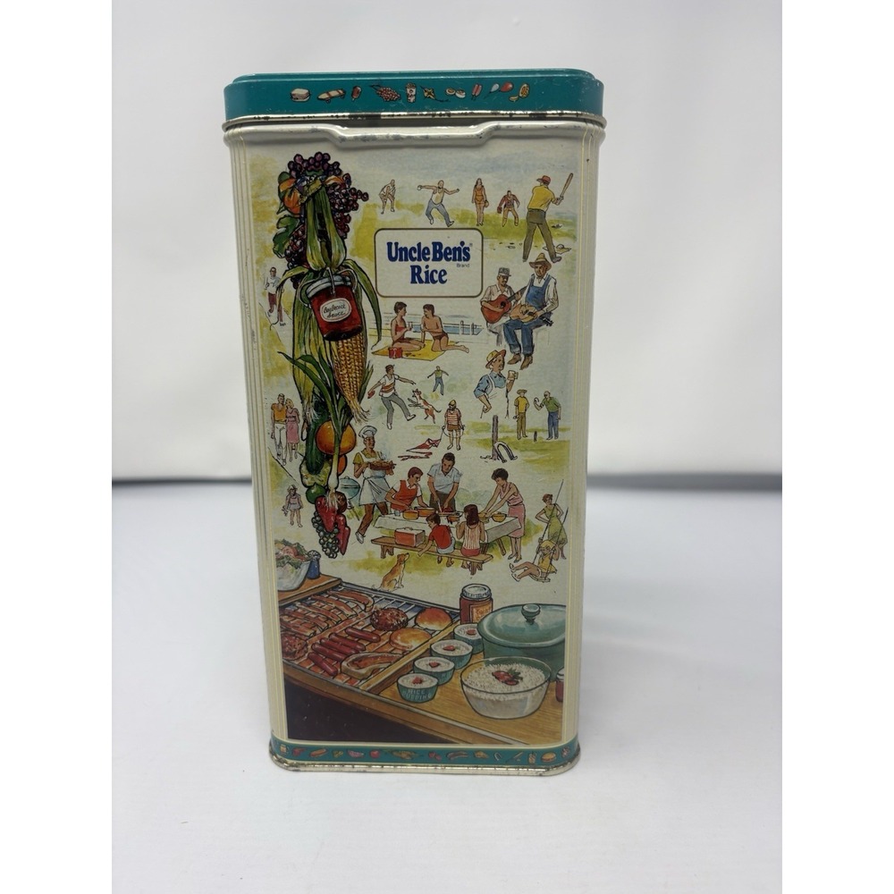 Vintage Uncle Ben's Rice Tin Canister 1987 Illustrated Metal Storage Tin